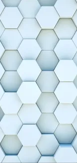 Hexagonal pattern wallpaper in light blue and white tones with a 3D effect.