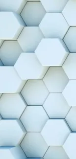 Light blue hexagonal wallpaper with 3D effect design for phones.