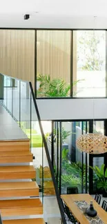 Modern interior design with open stairs and natural light.