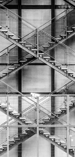 Black and white modern industrial staircase with geometric design.