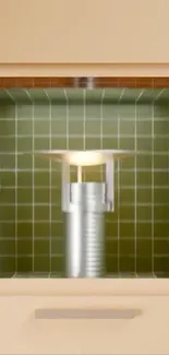 Modern kitchen lighting with green tile background.