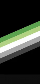 Minimalist wallpaper with green, white, and gray diagonal stripes on black background.