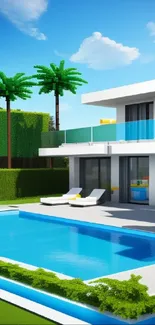 Luxurious modern villa with poolside retreat and clear blue sky, perfect for relaxation.