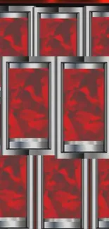 Red abstract design with metallic frames.