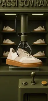 Stylish sneaker in a machine display setup wallpaper.