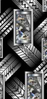 Mobile wallpaper with tire and gem design.