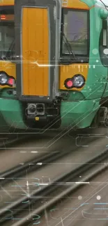 High-speed green train with vibrant design.