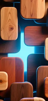 Modern wooden pattern wallpaper with vibrant blue accents.