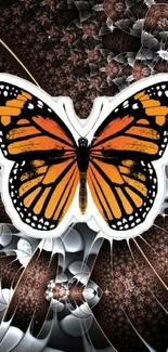 Monarch butterfly on fractal background wallpaper.