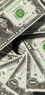 Wallpaper of stacked dollar bills in a money pattern for mobile phones.