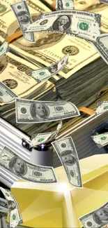 Stacks of dollar bills in a metal case mobile wallpaper.