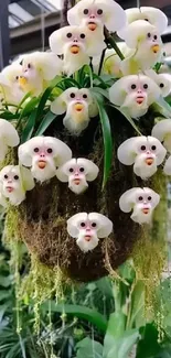 Monkey Face Orchid cluster in lush green backdrop.