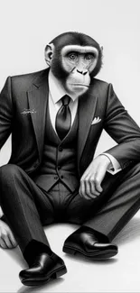 Monkey dressed in a formal suit, sitting elegantly.