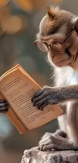 Monkey with glasses reading a book.