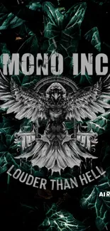 Mono Inc eagle design with dark leafy background wallpaper.