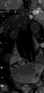 Monochrome anime wallpaper with cat-eared character and starry accents.