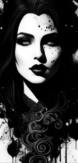 Striking monochrome art portrait wallpaper with black and white tones.