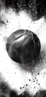 Dynamic monochrome wallpaper with basketball splash effect in black and white.