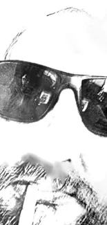 Monochrome image of man wearing sunglasses, evoking mystery.