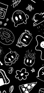 Monochrome doodle cartoon wallpaper for mobile design.