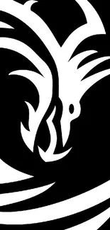 Monochrome dragon design with bold lines on a mobile wallpaper.