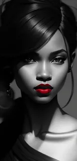 Stylish monochrome portrait with red lips on mobile wallpaper.