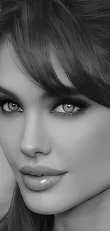 Monochrome portrait of a woman in grayscale art style.