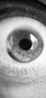 Detailed monochrome close-up of a human eye for mobile wallpaper.