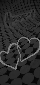 Monochrome wallpaper with hearts and textured circles.