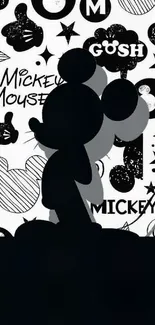 Monochrome Mickey Mouse pattern wallpaper with fun graphics.