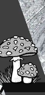 Black and white mushroom art wallpaper with abstract design.