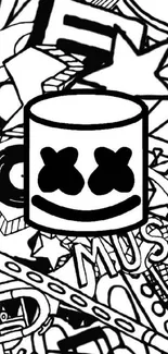 Monochrome music doodle art wallpaper for phones.