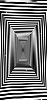 Black and white optical illusion with concentric stripes.