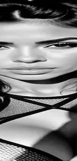 Monochrome close-up of a woman in artistic portrait.