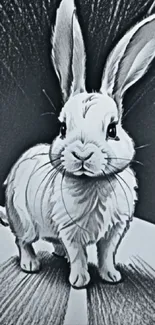 Monochrome sketch of a rabbit with dynamic lines on a mobile wallpaper.