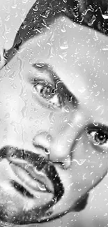 Monochrome face with raindrop effect mobile wallpaper.