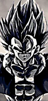 Monochrome Saiyan warrior wallpaper with a striking high-contrast design.