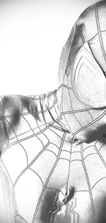 Monochrome spider-themed wallpaper with detailed webbing design.