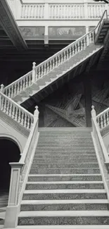 Monochrome staircase in classic architecture black and white wallpaper.