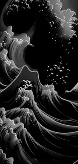 Black and white wave art wallpaper with a minimalist aesthetic.