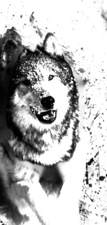 Black and white artistic wolf wallpaper for mobile phone.