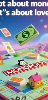 Colorful Monopoly-themed wallpaper with love message.