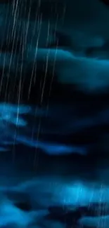 Moody blue rain wallpaper with dark clouds.