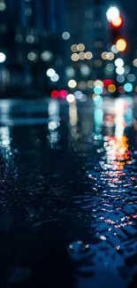 Moody city night wallpaper with vibrant street reflections.