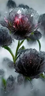 Moody dark flowers with misty ambiance in artistic mobile wallpaper.