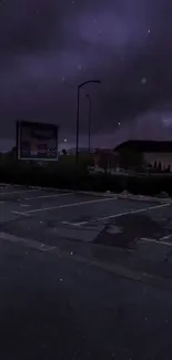 Moody evening street with dark clouds and soft streetlights.