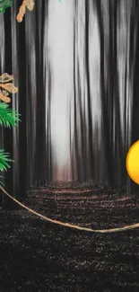 Moody forest with decorations and emoji on mobile wallpaper.