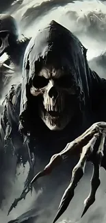 Dark Grim Reaper artwork with skulls and hooded figures.