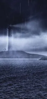 Dramatic lighthouse on a stormy ocean.