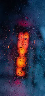 Moody neon lights and raindrop wallpaper with vibrant blue and orange hues.